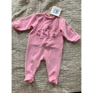 PETIT BATEAU Pink Cotton Velvet/Velour Camping Footie Pajamas Sz 6 Months NWT